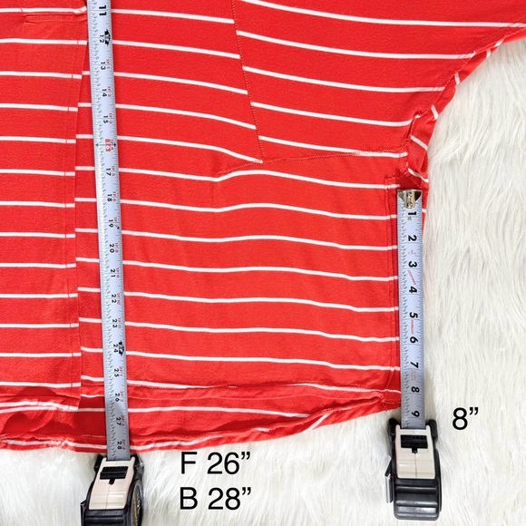 Free People Orange Stripe Dolman Sleeve Surplice V Neck Knit Relaxed Tunic Top L - Picture 12 of 12